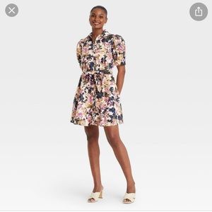 Who what wear Target puff sleeve shirt dress beige floral